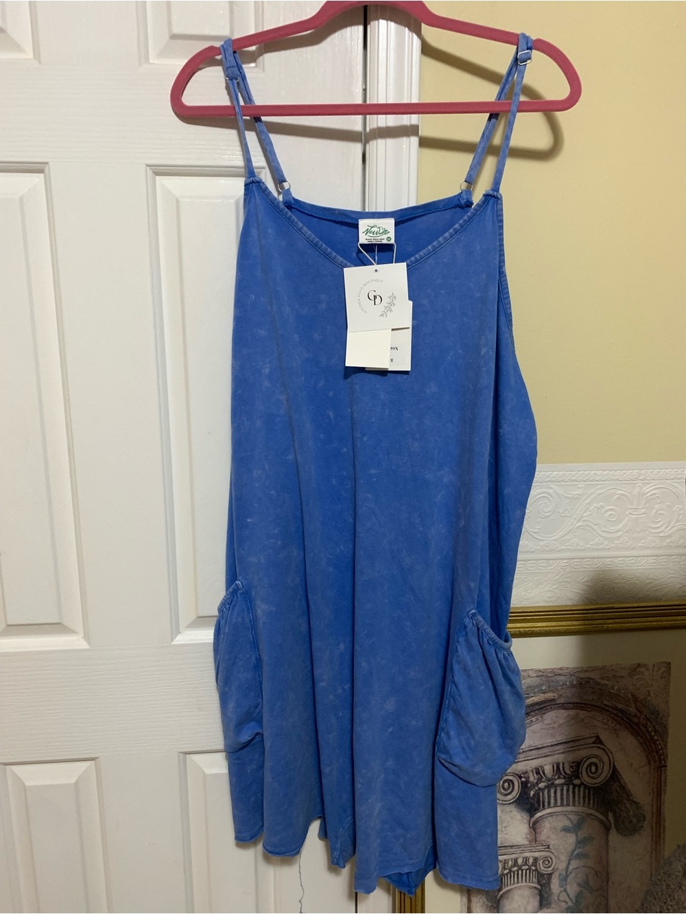 Oversized Romper Blue Mineral Washed Sleeveless Women’s Size 3X NEW